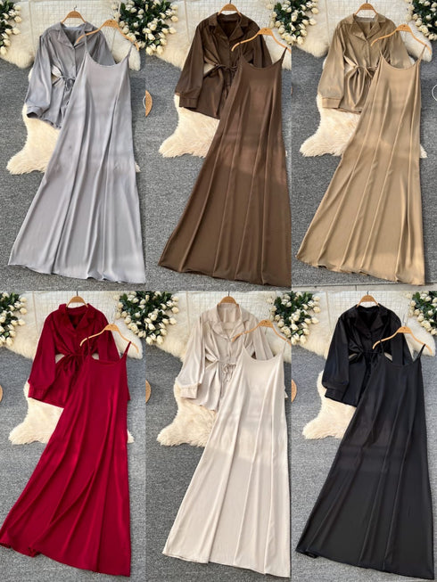 Ladies Premium Quality Satin Dress With Shirts Sets